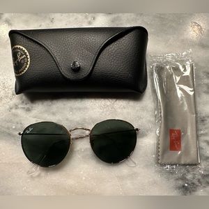 Ray Bans Round RB 3447N Polished Gold Frame Green Lens